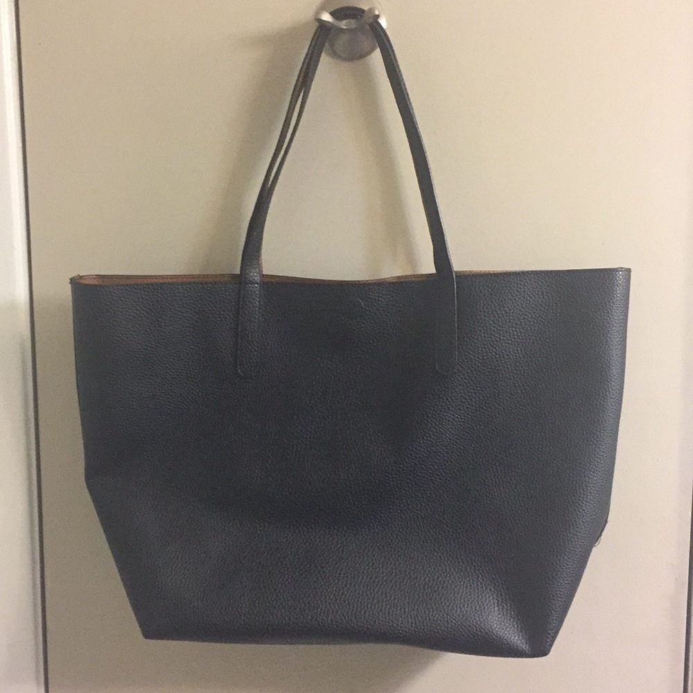 Black and brown reversible tote